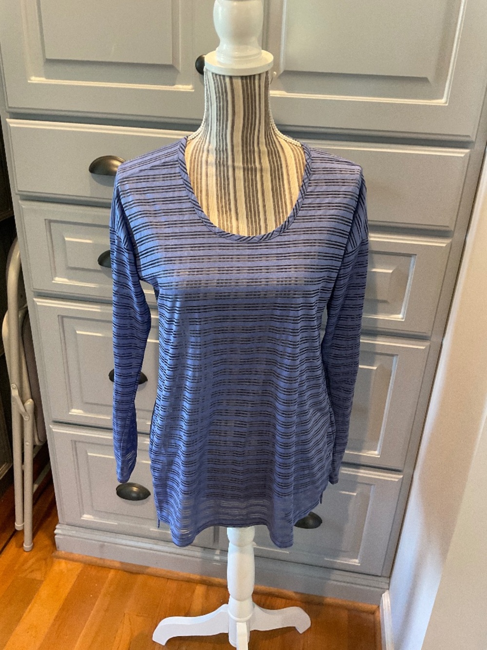 Exofficio Blue Stripe Insect Shield Long Sleeve Shirt, Size XS/XP